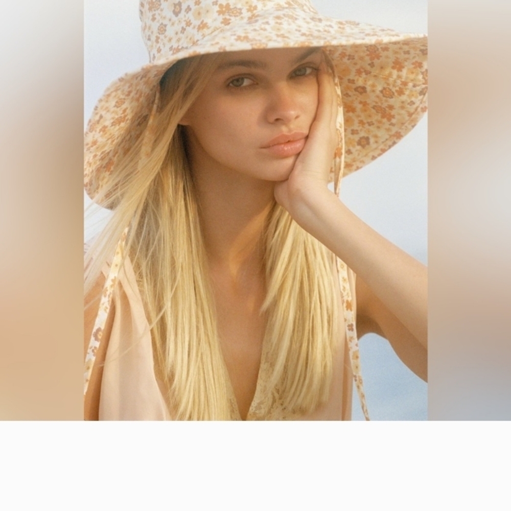 Floral Women's Sun Hat - Cream and Orange - Picture 7 of 9